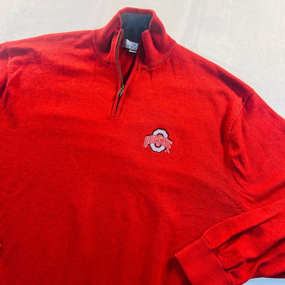 Enro Ohio State Buckeyes Mens 2X Red 1/4 Zip Cotton Knit Sweater Pullover